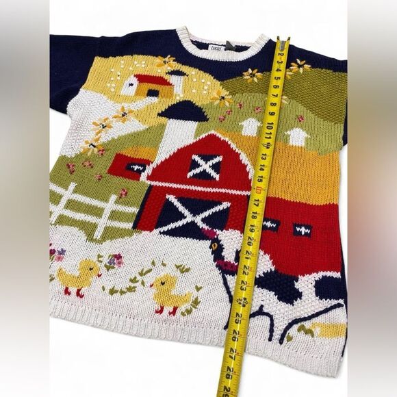 Cottagecore Novelty Vintage Farm Chunky Knit Cotton Blend Sweater - Picture 6 of 8